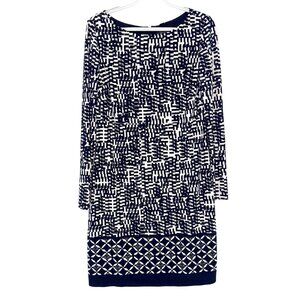 Jones & Co Womens Long-Sleeve Black & White Printed Dress Size 10